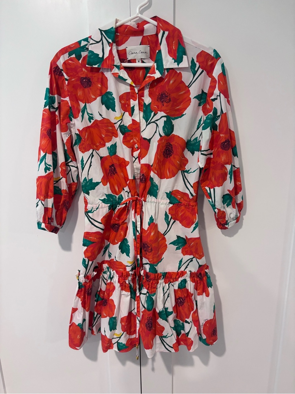 Cara Cara White Poppy Dress with Tie Waist